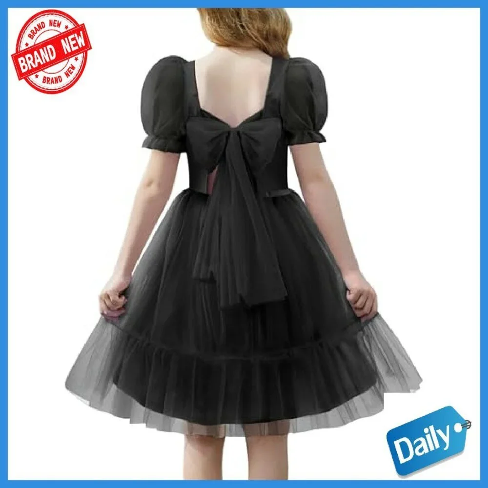 Girls Tulle Dress Puff Sleeve Bow Back Party Holiday Spring Summer Size
